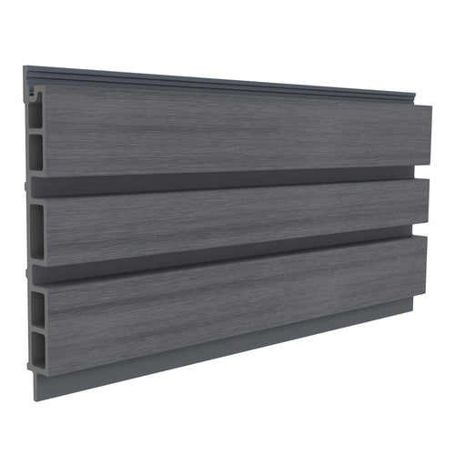 NeoTimber Board and Batten Slatted Composite Cladding Board – Grey – Angled Close Up