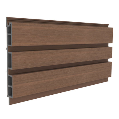 NeoTimber Board and Batten Slatted Composite Cladding Board – Teak – Angled Close Up