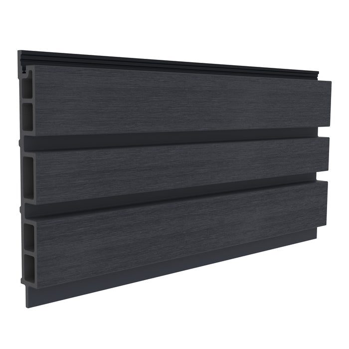NeoTimber Board & Batten Slatted Composite Cladding Board – Charcoal – Angled Close Up