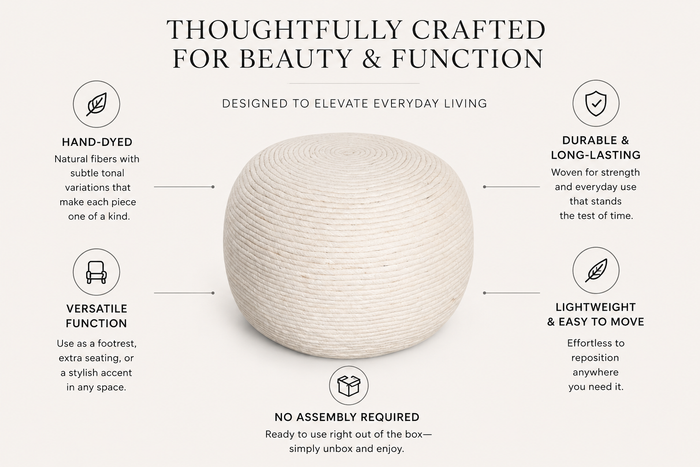 Bourges Wool Round Pouf | Hand-Dyed Natural Fiber Ottoman & Floor Seating