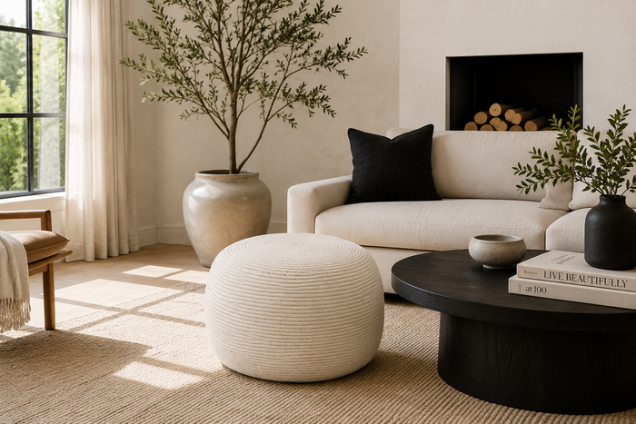 Bourges Wool Round Pouf | Hand-Dyed Natural Fiber Ottoman & Floor Seating