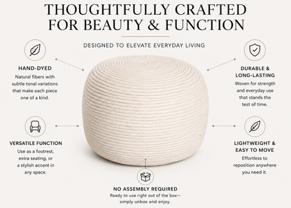 Bourges Wool Round Pouf | Hand-Dyed Natural Fiber Ottoman & Floor Seating