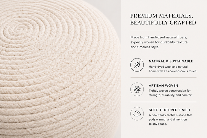 Bourges Wool Round Pouf | Hand-Dyed Natural Fiber Ottoman & Floor Seating