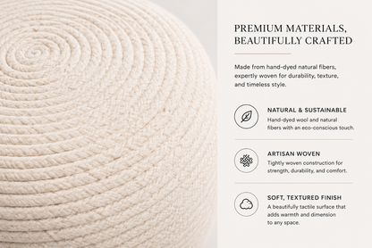 Bourges Wool Round Pouf | Hand-Dyed Natural Fiber Ottoman & Floor Seating