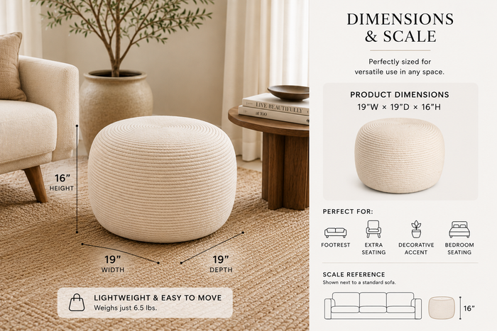 Bourges Wool Round Pouf | Hand-Dyed Natural Fiber Ottoman & Floor Seating