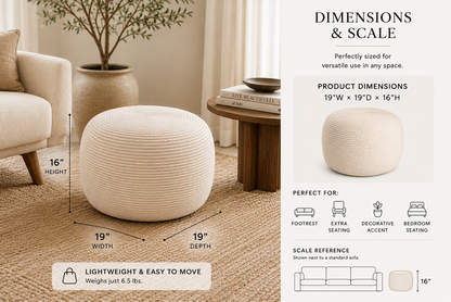 Bourges Wool Round Pouf | Hand-Dyed Natural Fiber Ottoman & Floor Seating
