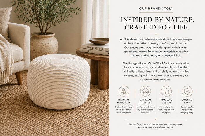 Bourges Wool Round Pouf | Hand-Dyed Natural Fiber Ottoman & Floor Seating