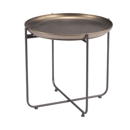 Bronson bronze side table by Zuo featuring industrial design, round top, and sturdy support for modern living spaces.