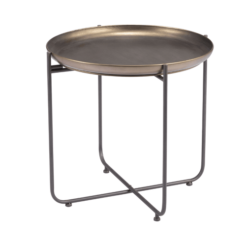 Bronson bronze side table by Zuo featuring industrial design, round top, and sturdy support for modern living spaces.