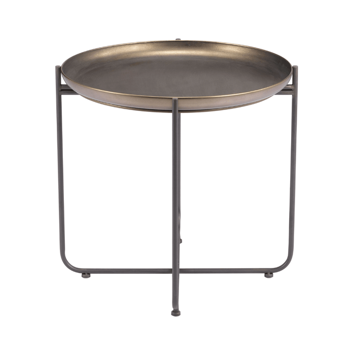 Bronson bronze Zuo accent side table with industrial design, showcasing a sturdy metal frame and sleek tabletop.