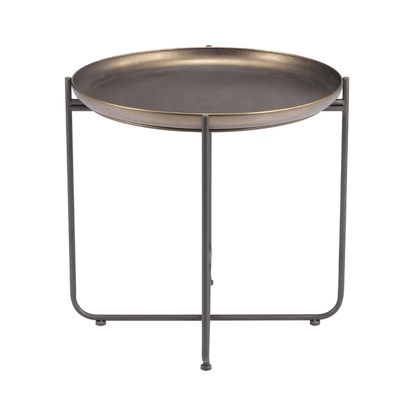 Bronson bronze Zuo accent side table with industrial design, showcasing a sturdy metal frame and sleek tabletop.