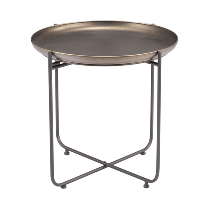 Bronson bronze Zuo side table with industrial style, featuring a round top and sturdy metal support.