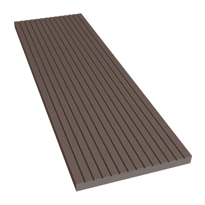 NeoTimber Classic Composite Cladding Fascia Board – Chocolate – Angled Close-Up - Grooved