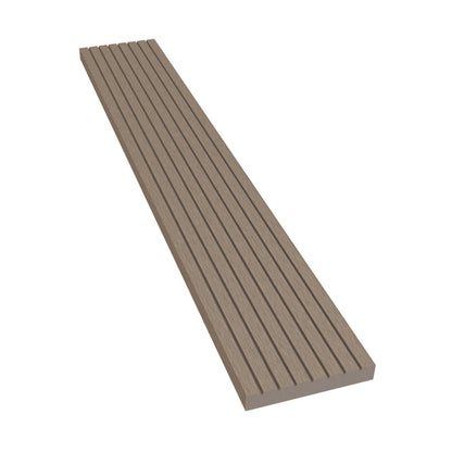 NeoTimber Classic Composite Cladding Skirting Trim – Teak – Angled Close Up - Grooved
