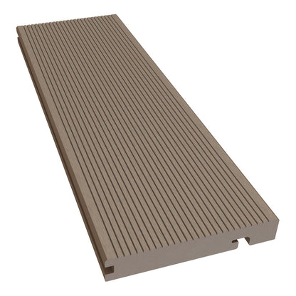 NeoTimber Classic Grooved Composite Decking Edge Board – Teak – Non-FSC Clearance – Angled Close-Up