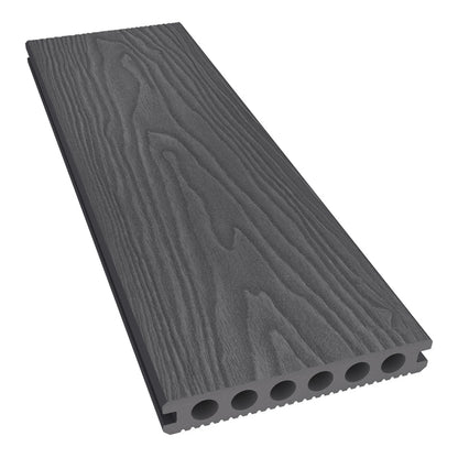 NeoTimber Classic Hollow Composite Deck Board – Grey – Angled Close Up - Woodgrain Texture