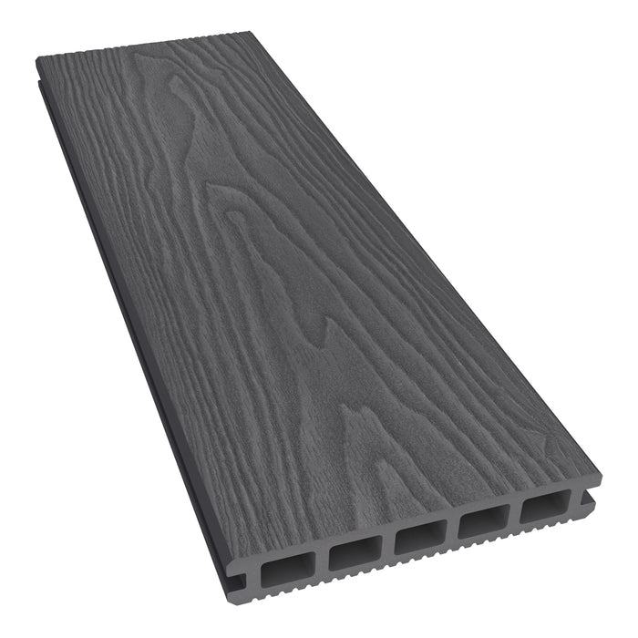 NeoTimber Classic Lite Composite Decking – Grey – Angled Close-Up - Embossed Woodgrain