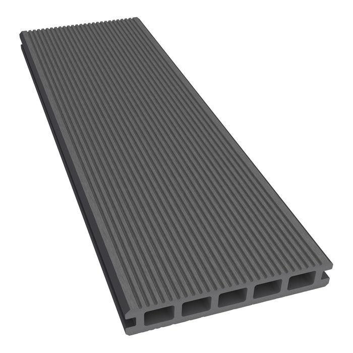 NeoTimber Classic Lite Composite Deck Board – Grey –  Angled Close-Up - Grooved