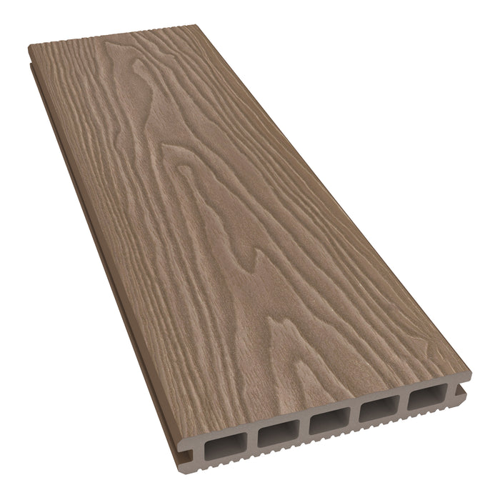 NeoTimber Classic Lite Composite Decking – Teak – Angled Close-Up - Embossed Woodgrain