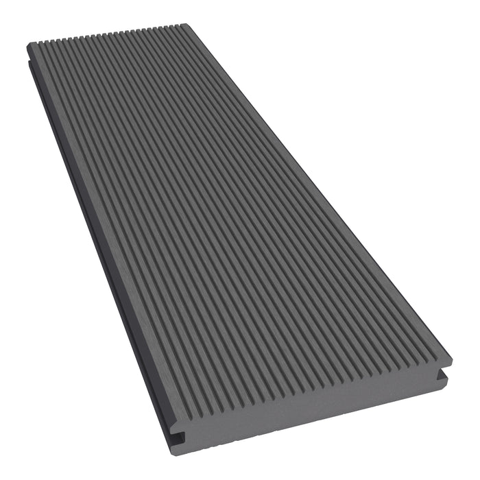 NeoTimber Classic Solid Composite Deck Board – Grey – Angled Close Up - Grooved