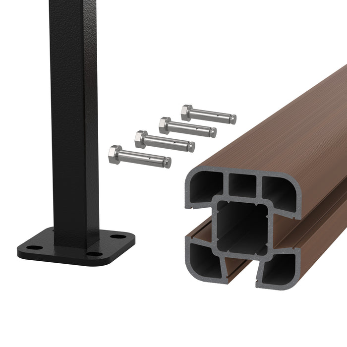 NeoTimber Composite Fence Post Set - Hard Ground - Teak - Angled Close Up