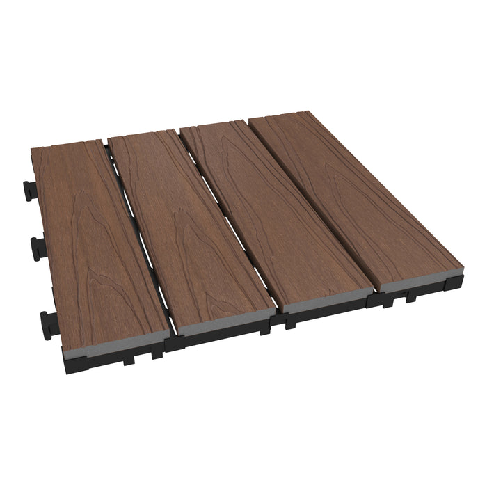 NeoTimber Deluxe Composite Deck Tiles – Teak – Angled Close Up
