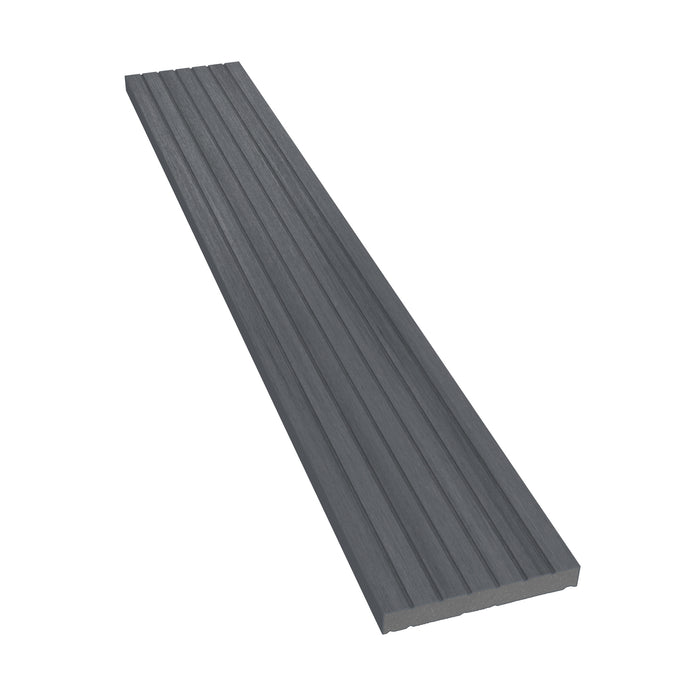 NeoTimber Deluxe Composite Decking Skirting Trim – Grey – Angled Close Up - Grooved