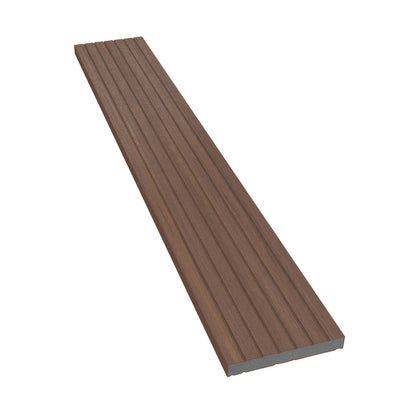 NeoTimber Deluxe Composite Decking Skirting Trim – Teak – Angled Close Up - Grooved