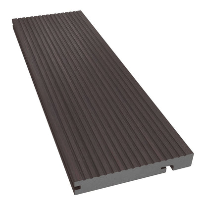 NeoTimber Deluxe Grooved Composite Decking Edge Board – Chocolate – Angled Close Up