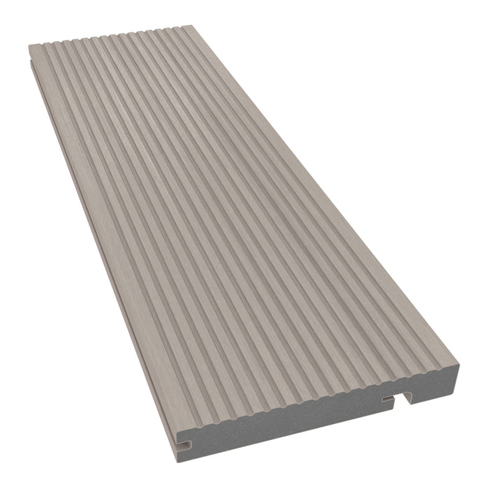 NeoTimber Deluxe Grooved Composite Decking Edge Board – Ash White – Angled Close Up
