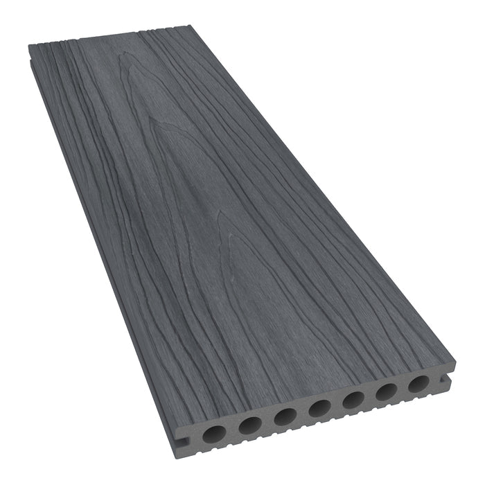 NeoTimber Deluxe Hollow Composite Deck Board – Grey – Angled Close-Up