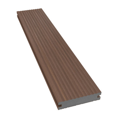NeoTimber Deluxe Narrow Composite Deck Board – Teak – Angled Close Up - Grooved