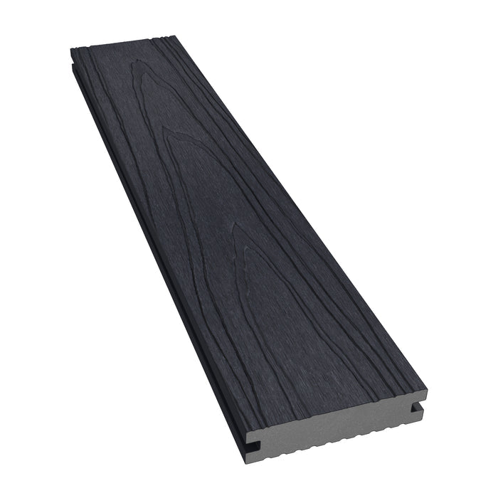 NeoTimber Deluxe Narrow Composite Deck Board – Charcoal Black – Angled Close Up - Woodgrain