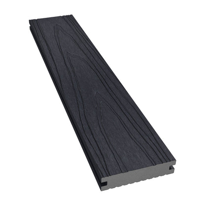 NeoTimber Deluxe Narrow Composite Deck Board – Charcoal Black – Angled Close Up - Woodgrain