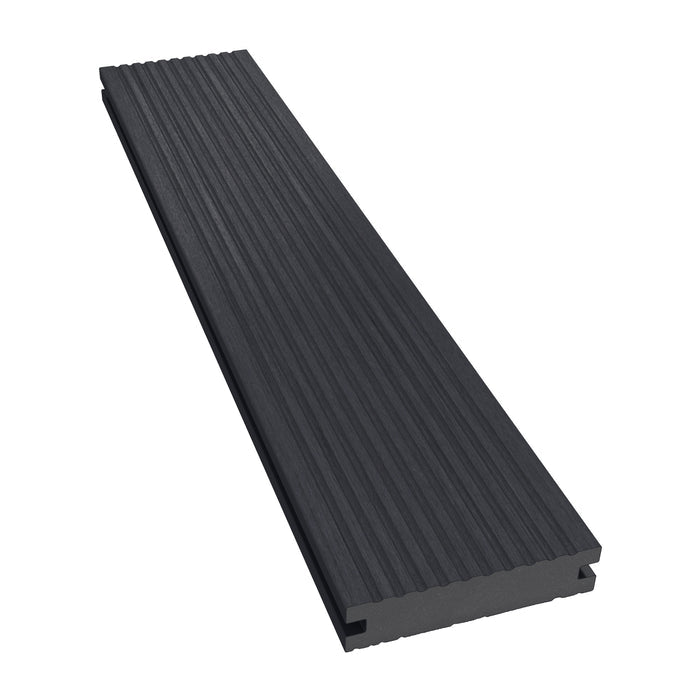 NeoTimber Deluxe Narrow Composite Deck Board – Charcoal – Angled Close Up - Grooved