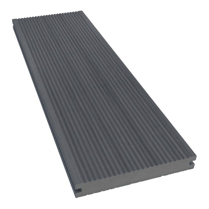 NeoTimber Deluxe Solid Composite Deck Board – Grey – Angled Close-Up - Grooved