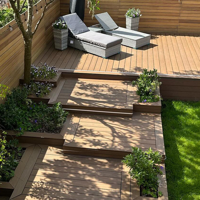 NeoTimber Deluxe Solid Composite Decking – Teak – Lifestyle Deck View