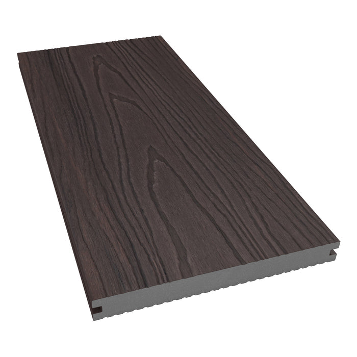 NeoTimber Deluxe Wide Composite Deck Board – Chocolate – Angled Close Up
