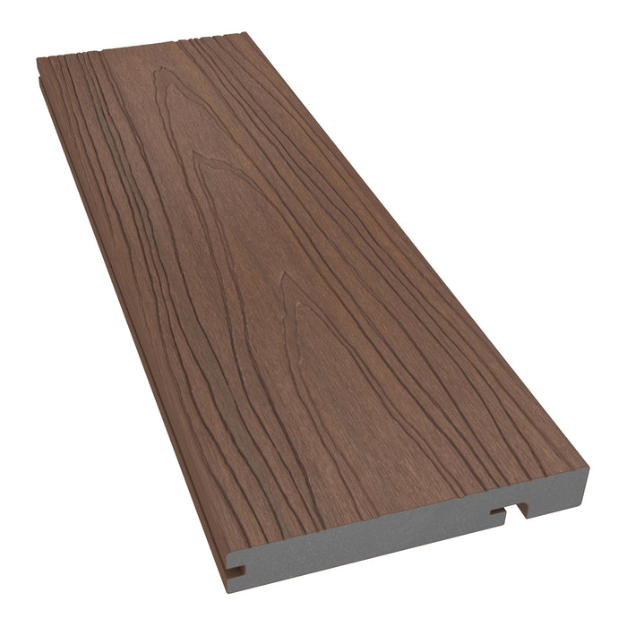 NeoTimber Deluxe Woodgrain Composite Decking Edge Board – Teak –  Angled Close Up