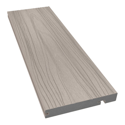 NeoTimber Deluxe Woodgrain Composite Decking Edge Board – Ash White –  Angled Close Up
