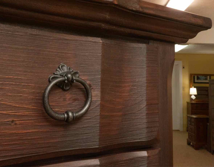 Espresso Finish Oak 3 Drawer Metal Pull Handles Nightstand