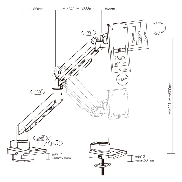 Hinomi MovMax Heavy Duty Monitor Arm