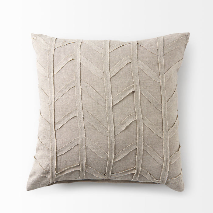 Mercana Ivivva pillow cover with architectural texture and soft utility, showcasing modern design and neutral fabric.