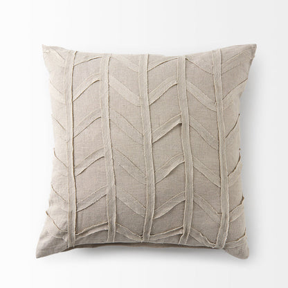 Mercana Ivivva pillow cover with architectural texture and soft utility, showcasing modern design and neutral fabric.