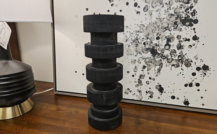 Large Black Turned Wood Candle Holder