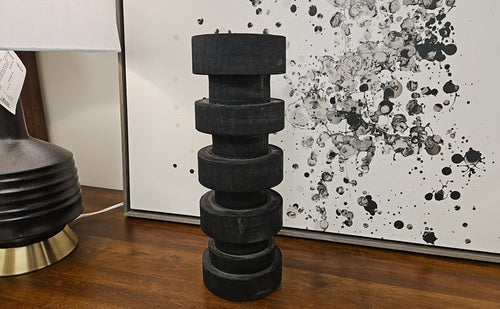 Large Black Turned Wood Candle Holder