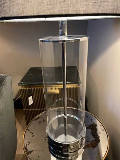 Ludo designer lamp with cylinder clear base and black shade-Renaissance Design Studio