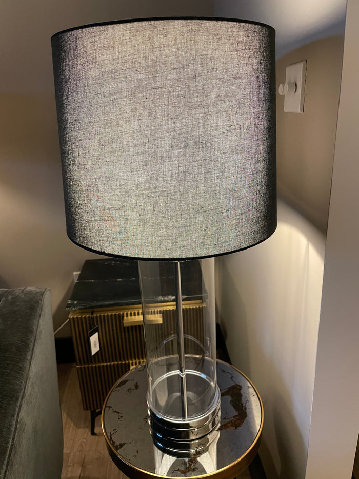 Ludo designer lamp with cylinder clear base and black shade-Renaissance Design Studio