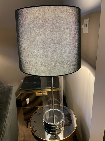 Ludo designer lamp with cylinder clear base and black shade-Renaissance Design Studio