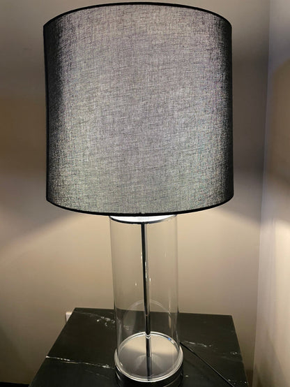 Ludo designer lamp with cylinder clear base and black shade-Renaissance Design Studio